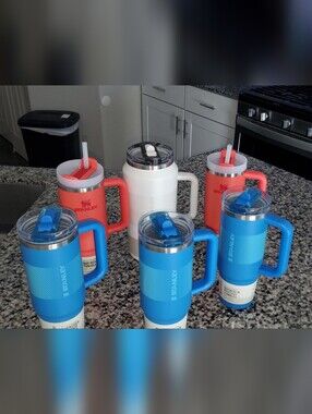Stanley Travel Mug Set - Blue, White, Coral
